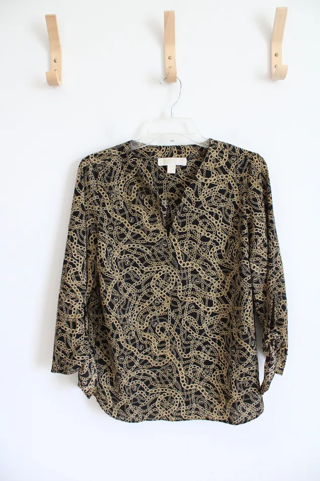 Michael Kors Michael Kors Black Gold Chain Patterned Top M Necklaces