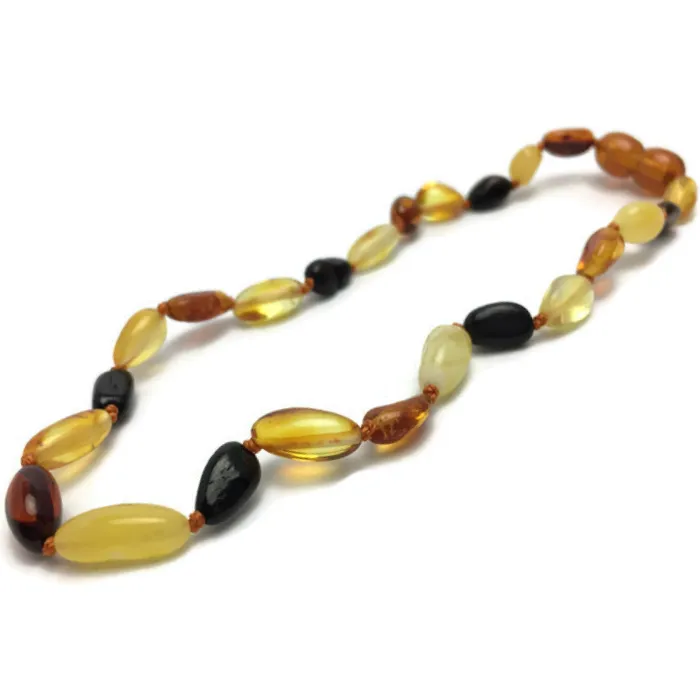 MB Necklaces 11 in Baltic Amber Teething Necklace Polished Bean Multi newborn Baby Infant MB Necklaces 11 in Baltic Amber Teething Necklace Polished Bean Multi newborn Baby Infant