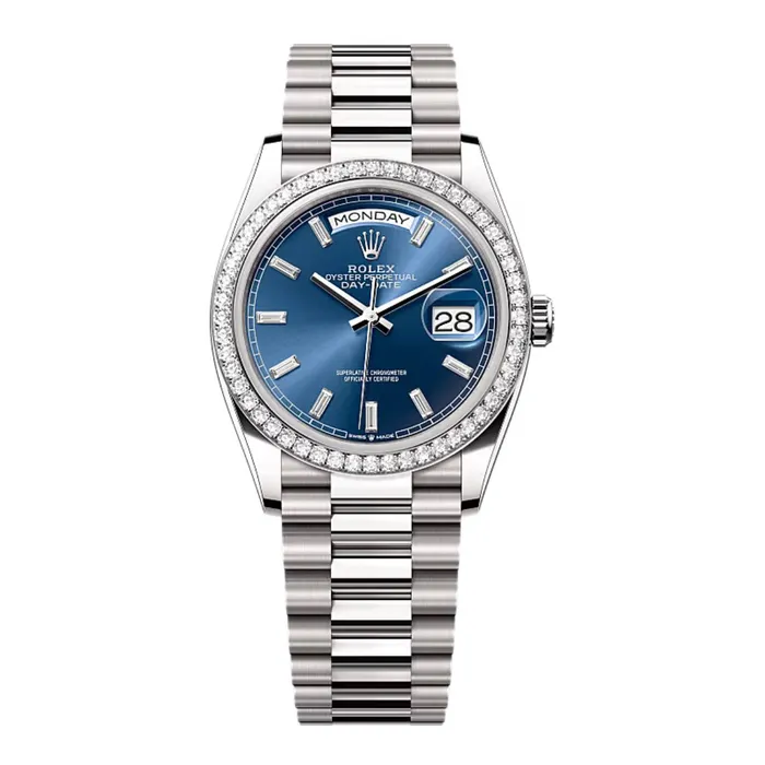 Bracelets Rolex 2024 Release Rolex DayDate 36 mm 18k white gold President bracelet Bright blue Diamond dial Diamond bezel Mens Watch 128349RBR Bracelets Rolex 2024 Release Rolex DayDate 36 mm 18k white gold President bracelet Bright blue Diamond dial Diamond bezel Mens Watch 128349RBR