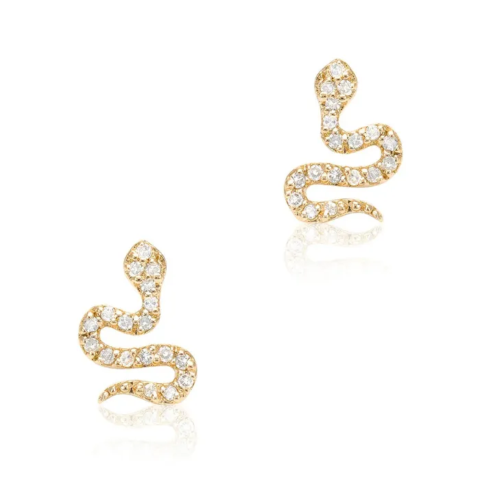 Diamond Pav Petite Snake 14K Gold Stud Earrings Croghans Earrings