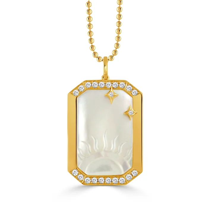 Doves 18K Yellow Gold Mother of Pearl and Diamond Pendant Meierotto Jewelers Necklaces Doves 18K Yellow Gold Mother of Pearl and Diamond Pendant Meierotto Jewelers Necklaces