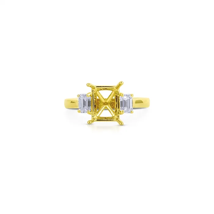 Rings Engagement Collections 14K Yellow Gold Three Stone Ring with Emerald Diamond Sides Rings Engagement Collections 14K Yellow Gold Three Stone Ring with Emerald Diamond Sides