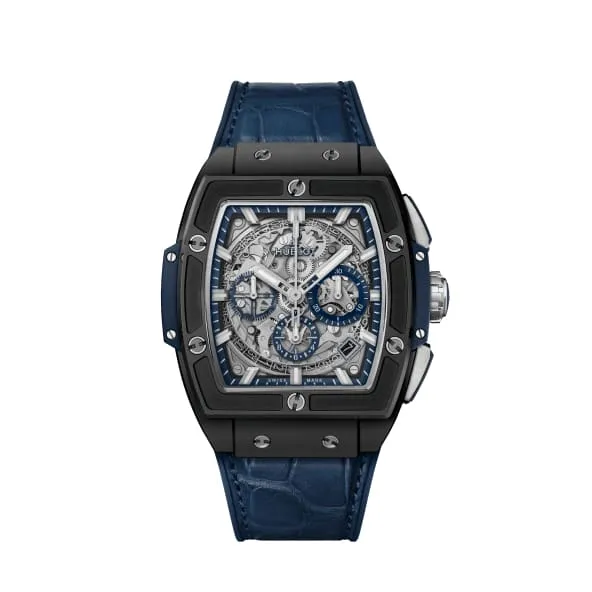 Watches Hublot Spirit of Big Bang Black Ceramic Blue 42mm Watch Ref 641CI7170LR Skeleton Dial Blue Leather Strap Hublot Watches Hublot Spirit of Big Bang Black Ceramic Blue 42mm Watch Ref 641CI7170LR Skeleton Dial Blue Leather Strap Hublot