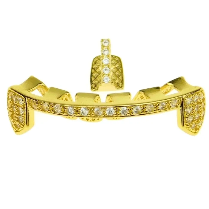 14K Gold Plated Iced CZ Gap Bar Teeth Grillz Set Bling Cartel Admin PreStyled Sets 14K Gold Plated Iced CZ Gap Bar Teeth Grillz Set Bling Cartel Admin PreStyled Sets