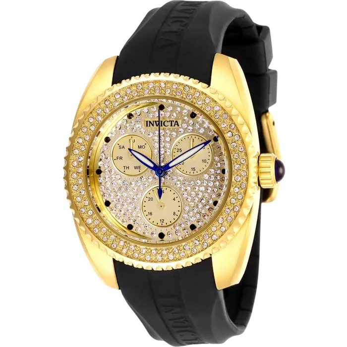 Invicta Watches Invicta Womens Quartz Watch Angel Yellow Gold Case Black Rubber Strap 28485 Invicta Watches Invicta Womens Quartz Watch Angel Yellow Gold Case Black Rubber Strap 28485