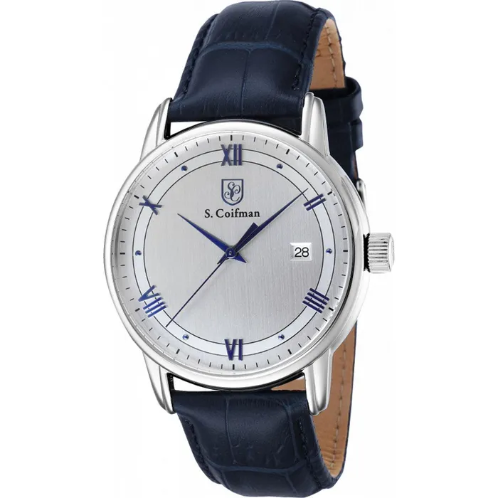 S Coifman Mens Watch Quartz Date Display Silver Dial Blue Leather Strap SC0538 S Coifman Watches S Coifman Mens Watch Quartz Date Display Silver Dial Blue Leather Strap SC0538 S Coifman Watches